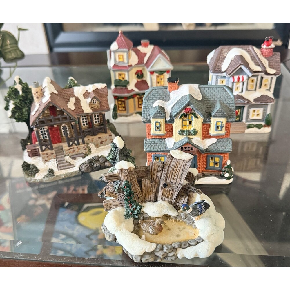 Vintage Lot of 5 small Christmas Village Houses - approx 4.5" Tall